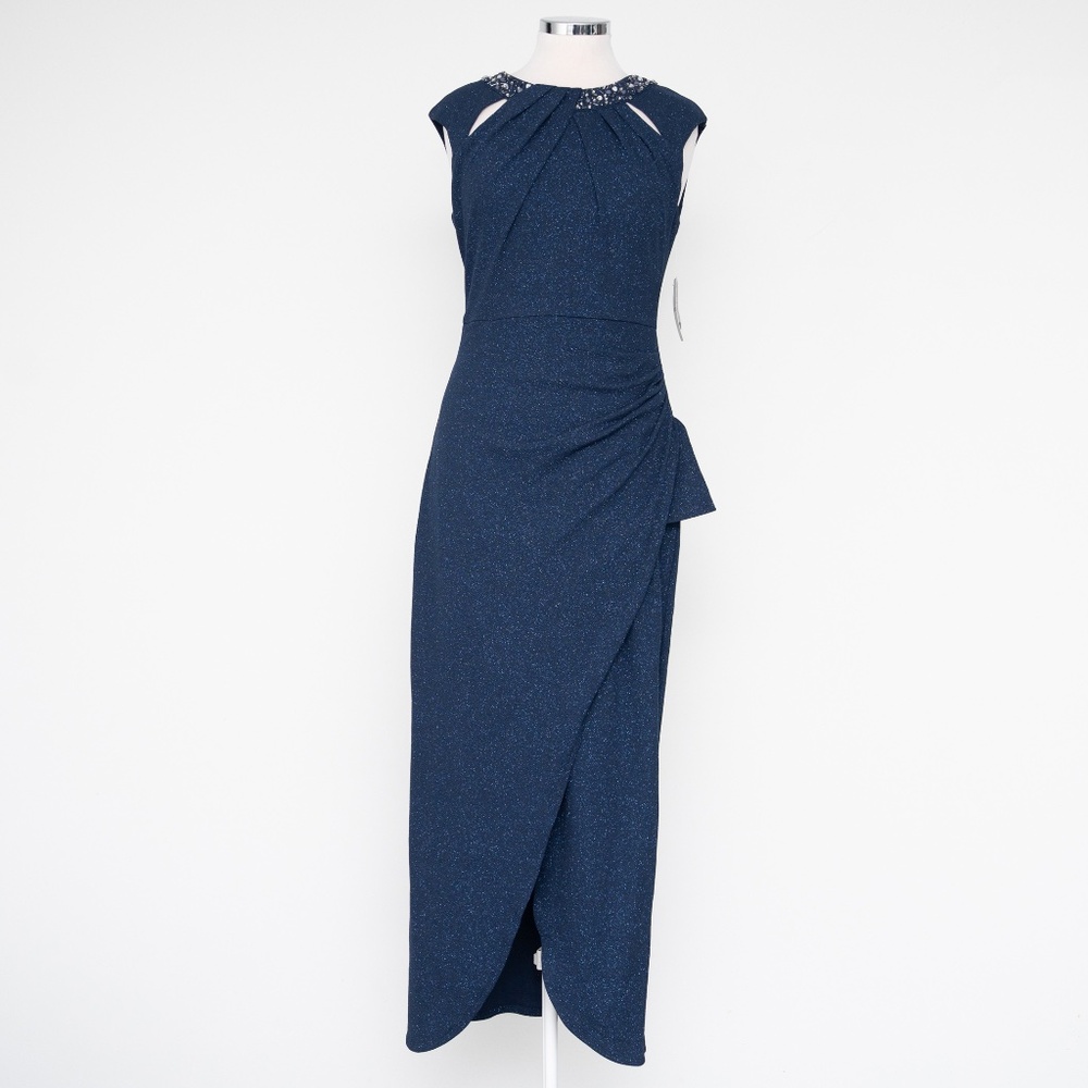 SLNY‎ - Beaded Neckline Faux Wrap Gown - Picture 2 of 14